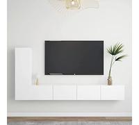 QUAHEAS Ensemble de 3 meubles TV en bois blanc avec beaucoup d'espace de rangement suspendu, meuble bas et buffet, idéal pour salon, chambre à coucher, coin de jeu