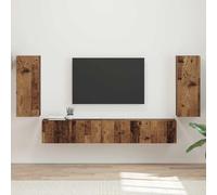 QUAHEAS Ensemble de 4 meubles TV en bois vieilli avec tiroirs et compartiments, meuble bas moderne, buffet, étagère, commode, espace de rangement pour salon, chambre à coucher, bureau, rangement peu