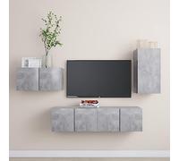 QUAHEAS Ensemble de 4 meubles TV gris béton en bois à suspendre avec beaucoup d'espace de rangement, 30,5 x 30 x 60 cm et 3 x 60 x 30 x 30 cm, idéal comme meuble bas, buffet