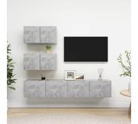 QUAHEAS Ensemble de 4 meubles TV gris béton en bois avec beaucoup d'espace de rangement, 2 x 60 x 30 x 30 cm, 2 x 80 x 30 x 30 cm, meubles de salon modernes, montage mural, meuble bas polyvalent et