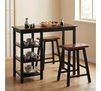 QUAHEAS Ensemble de bar 3 pièces en MDF noir avec cadre en caoutchouc - Pour salle à manger et salon - 108 x 48 x 90,8 cm - Set de table avec 2 tabourets - Assises ergonomiques