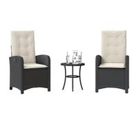 QUAHEAS Ensemble de Bistro 3 pièces en résine tressée Noire avec Coussins crème, fauteuils inclinables et Table pour Jardin, Balcon, terrasse extérieur, Patio Durable et résistant aux UV