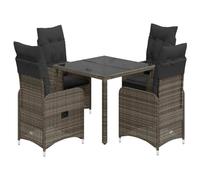 QUAHEAS Ensemble de Bistro de Jardin 5 pcs en rotin PE Gris avec Coussins Amovibles, Table en Verre trempé, fauteuils inclinables avec Repose-Pieds