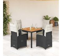 QUAHEAS Ensemble de Bistro de Jardin 5 pièces en rotin PE Noir avec Coussins crème Amovibles, Table Acacia 90x90 cm, fauteuils inclinables avec Repose-Pieds pour terrasse Patio extérieur détente