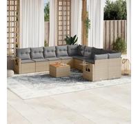 QUAHEAS Ensemble de canapé de jardin 11 pièces avec coussins, en polyrotin, beige, résistant aux intempéries, modulaire pour balcon, terrasse, jardin d'hiver avec table et housse amovible pour la