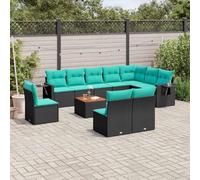 QUAHEAS Ensemble de canapé de jardin 11 pièces en polyrotin noir avec coussins, meubles de salon modulaires extensibles pour balcon, terrasse, véranda et jardin d'hiver