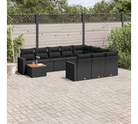QUAHEAS Ensemble de canapé de jardin 11 pièces en rotin synthétique noir avec coussins amovibles, ensemble de meubles de salon résistant aux intempéries, composé d'une pièce d'angle, d'une partie