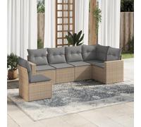 QUAHEAS Ensemble de canapé de jardin 6 pièces avec coussins en polyrotin beige, résistant aux intempéries et imperméable, composé d'une partie d'angle, d'une partie centrale, d'un fauteuil, d'un