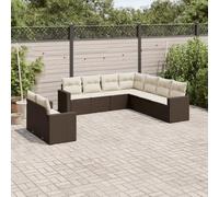 QUAHEAS Ensemble de canapé de jardin 9 pièces en polyrotin marron avec coussins, résistant aux intempéries, salon modulaire avec espace de rangement pour balcon, terrasse, véranda et jardin d'hiver