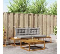 QUAHEAS Ensemble de canapé d'extérieur avec coussins en bois d'acacia massif, résistant aux intempéries, avec dossier à lattes, salon modulaire pour terrasse, balcon, véranda et jardin d'hiver