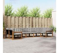QUAHEAS Ensemble de canapés d'extérieur 7 pcs Gris Naturel et Clair en Bois d'acacia Massif avec Coussins Amovibles, Design modulable pour Jardin, terrasse ou séjour, mobilier Durable