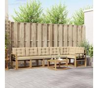 QUAHEAS Ensemble de canapés d'extérieur 7 pièces Blanc et Beige en Bois d'acacia Massif avec Coussins résistants aux intempéries pour Jardin, Patio, Piscine, mobilier Moderne et Durable