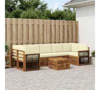 QUAHEAS Ensemble de canapés d'extérieur 8 pièces en Bois d'acacia Massif Naturel et crème avec Coussins modulables pour Jardin terrasse Salon séjour Design Moderne Confortable
