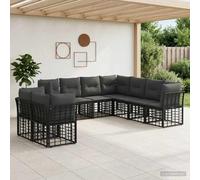 QUAHEAS Ensemble de canapés d'extérieur Noir en Polyester résistant 9 Places avec Coussins modulables pour Patio terrasse Jardin Balcon, Design encastrable et Pliant idéal pour Repas détente Lounge