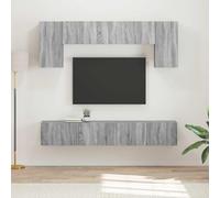 QUAHEAS Ensemble de meuble TV mural en bois Sonoma gris avec 4 pièces, 6 portes, 1 étagère, idéal comme table TV, meuble bas, commode, buffet pour salon et coin de jeu