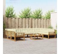 QUAHEAS Ensemble Meuble canapé d'extérieur 10 pcs en Bois d'acacia Massif Naturel crème avec Coussins Amovibles Design Moderne pour Jardin terrasse Salon séjour