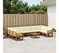 QUAHEAS Ensemble Meuble canapé d'extérieur 11 pièces Bois d'acacia Naturel et crème modulable Design Moderne pour Salon Jardin Patio séjour Complet Confortable