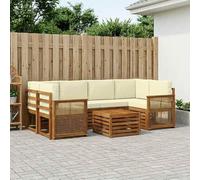 QUAHEAS Ensemble Meuble canapé d'extérieur 7 pcs Bois d'acacia Massif Naturel crème modulable Design Moderne Confortable pour Jardin terrasse séjour Salon aménagement Complet