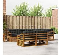 QUAHEAS Ensemble Meuble canapé d'extérieur 7 pcs en Bois d'acacia Massif Naturel et Anthracite avec Coussins modulables, Design Moderne Compact pour Jardin terrasse Salon séjour Confortable