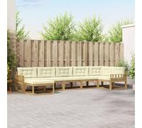 QUAHEAS Ensemble Meuble canapé d'extérieur 7 pièces Blanc crème en Bois d'acacia Massif modulable Design Moderne pour Salon Jardin terrasse séjour Confortable