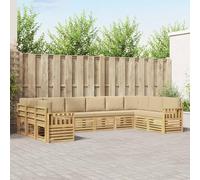 QUAHEAS Ensemble Meuble canapé d'extérieur 7 pièces en Bois d'acacia Blanc Beige modulable Design Moderne pour Jardin terrasse Salon séjour Confort Durable