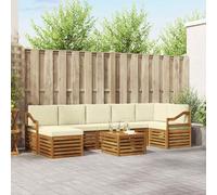 QUAHEAS Ensemble Meuble canapé d'extérieur 8 pcs en Bois d'acacia Naturel et crème modulable Design Moderne pour Jardin terrasse Salon séjour Confortable et Durable