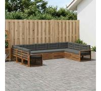 QUAHEAS Ensemble Meuble de Jardin 9 pièces en Bois d'acacia Massif Naturel et Anthracite, Design modulable et résistant aux intempéries pour Salon extérieur, terrasse et aménagement de séjour