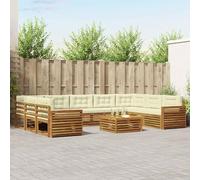 QUAHEAS Ensemble Meuble d'extérieur 10 pcs en Bois d'acacia Massif Naturel et crème Design Moderne modulable Confortable pour Jardin terrasse Salon séjour Complet