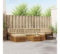 QUAHEAS Ensemble Meuble mobilier d'extérieur 7 pcs en Bois d'acacia Massif Naturel Beige modulable Design Moderne pour Jardin terrasse Salon séjour Complet