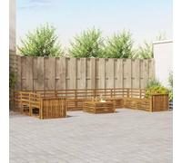 QUAHEAS Ensemble Meuble mobilier Salon 11 pcs en Bois d'acacia Massif Naturel, Design modulable pour aménagement extérieur, Complet avec canapé d'angle et Table, idéal pour séjour et Jardin
