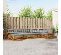 QUAHEAS Ensemble Meuble mobilier Salon d'extérieur 7 pcs en Bois d'acacia Massif Gris Naturel et Clair avec Coussins rembourrés modulable Design Moderne pour Jardin terrasse et séjour Complet