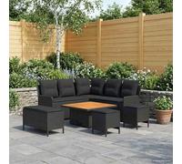 QUAHEAS Ensemble Meuble Salon 7 pcs en rotin PE Noir avec Coussins Amovibles, Cadre Acier, Pieds réglables, idéal intérieur et extérieur, Design Moderne Compact pour séjour et Jardin