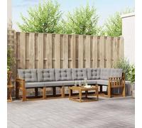QUAHEAS Ensemble Meuble Salon d'extérieur 7 pcs en Bois d'acacia Massif Gris Naturel et Clair avec Coussins résistants, Design Moderne modulable pour Jardin Patio Piscine Confort et durabilité