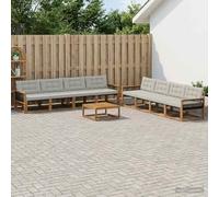 QUAHEAS Ensemble mobilier de Jardin 9 pièces en Bois d'acacia Massif Naturel et Gris Clair, canapé modulaire avec Coussins Amovibles, Design Moderne pour Salon extérieur et séjour Convivial