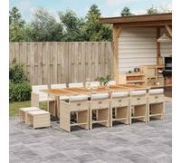 QUAHEAS Ensemble Salon Jardin extérieur 15 pcs Beige résine tressée Bois métal Table Chaise Coussin modulable encastrable Pliant pour terrasse Balcon Repas détente