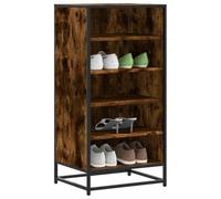 QUAHEAS Étagère à chaussures en bois de chêne fumé avec cadre en métal, 48 x 38 x 97,5 cm, étroite, peu encombrante, pour couloir, entrée, avec beaucoup d'espace de rangement et design en grille