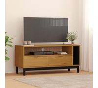 QUAHEAS FLAM Meuble TV en pin massif 110 x 40 x 50 cm avec espace de rangement, tiroirs, chemin de câbles et pieds en bois, meuble bas pratique pour salon, chambre à coucher et coin de jeu