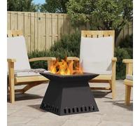 QUAHEAS Foyer noir en acier 48 x 48 x 40 cm sur pied pour terrasse, jardin, extérieur, chaleur et flamme avec construction durable et aspect moderne