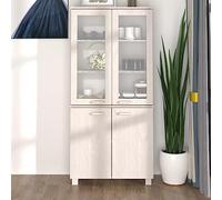 QUAHEAS Hamar Buffet haut en bois massif de pin blanc avec cadre en bois robuste, buffet de rangement, pour salle à manger et salon, protection contre la poussière, support mural inclus