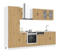QUAHEAS Kalmar Artisan Ensemble de 8 armoires de cuisine en bois de chêne artisanal avec plan de travail, autonome, espace de rangement, armoire haute, armoire basse, vitrine, polyvalente pour salle à