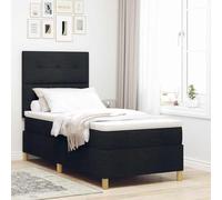 QUAHEAS Lit à Ressort LED avec tête de lit réglable Noir 90 x 190 cm Tissu Durable Structure en Bois d'ingénierie et pin Massif idéal pour Chambre Moderne et Cosy