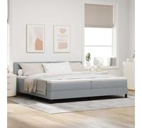 QUAHEAS Lit à Ressorts avec Cadre en Bois Massif Gris Clair 200 x 200 cm Tissu Polyester tête de lit réglable et Bandes LED pour Chambre Adulte Enfant Ambiance Cosy