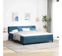 QUAHEAS Lit à Ressorts avec tête de lit Bleu foncé en Velours 180 x 200 cm Cadre en Bois Massif Matelas surmatelas sommier Plateforme pour Chambre Adulte Enfant ado