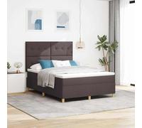 QUAHEAS Lit à Ressorts Marron foncé 160 x 200 cm avec tête de lit réglable, Cadre en Bois Massif et Tissu, sommier à Lattes pour Chambre Adulte, Matelas Moyen, Design Moderne Stable