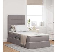 QUAHEAS Lit avec Rangement et Matelas 90 x 200 cm Taupe en Tissu avec Cadre métallique, sommier Plateforme, tête capitonnée, Coffre spacieux et mécanisme hydraulique pour Chambre Adulte Enfant