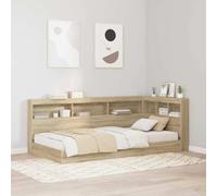 QUAHEAS Lit bibliothèque chêne Sonoma 75 x 190 cm Bois d'ingénierie Cadre Plateforme sommier avec tête de lit Rangement intégré Design Minimaliste pour Chambre Adulte Enfant
