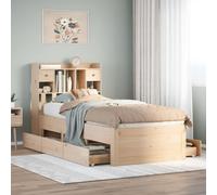 QUAHEAS Lit bibliothèque en Bois de pin Massif 75x190 cm avec sommier à Lattes Cadre de lit tiroir de Rangement tête de lit pour Chambre Adulte Enfant ado