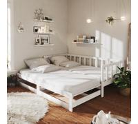 QUAHEAS Lit Coulissant Blanc en Bois Massif de pin 2x90x200 cm avec tiroirs de Rangement, sommier à Lattes Robuste pour Chambre Adulte Enfant, canapé gigogne Pratique pour invités