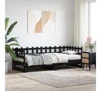 QUAHEAS Lit Coulissant Noir en Bois Massif 2x90x200 cm Cadre sommier Plateforme gigogne avec Lattes pour Chambre Adulte Enfant Studio Appartement canapé Banquette