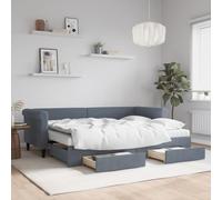 QUAHEAS Lit de Jour avec gigogne et tiroirs en Velours Gris foncé 80x200cm Cadre en Bois Massif avec Matelas Mousse, sommier à Lattes, Banquette capitonnée pour Chambre Adulte Enfant ado